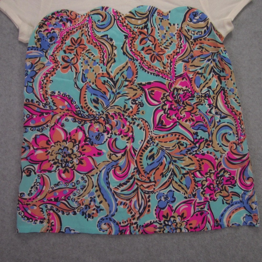 Lilly Pulitzer Blouse Womens XS Blue Paisley Floral Silk Blend Short Sleeve - Picture 5 of 14